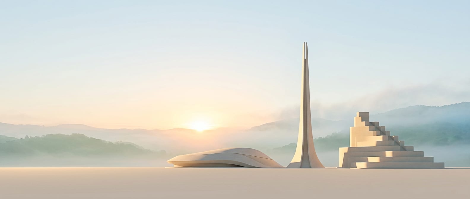 Three distinct forms standing on the same ground at first light